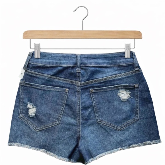 NWT SO Juniors Size 7 Blue Distressed Cutoff Denim Shortie Shorts 28” Waist - Picture 2 of 2